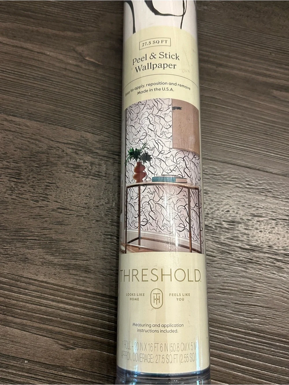 Threshold White and dark brown gestural line  Peel & Stick Wallpaper 27.5 sq ft